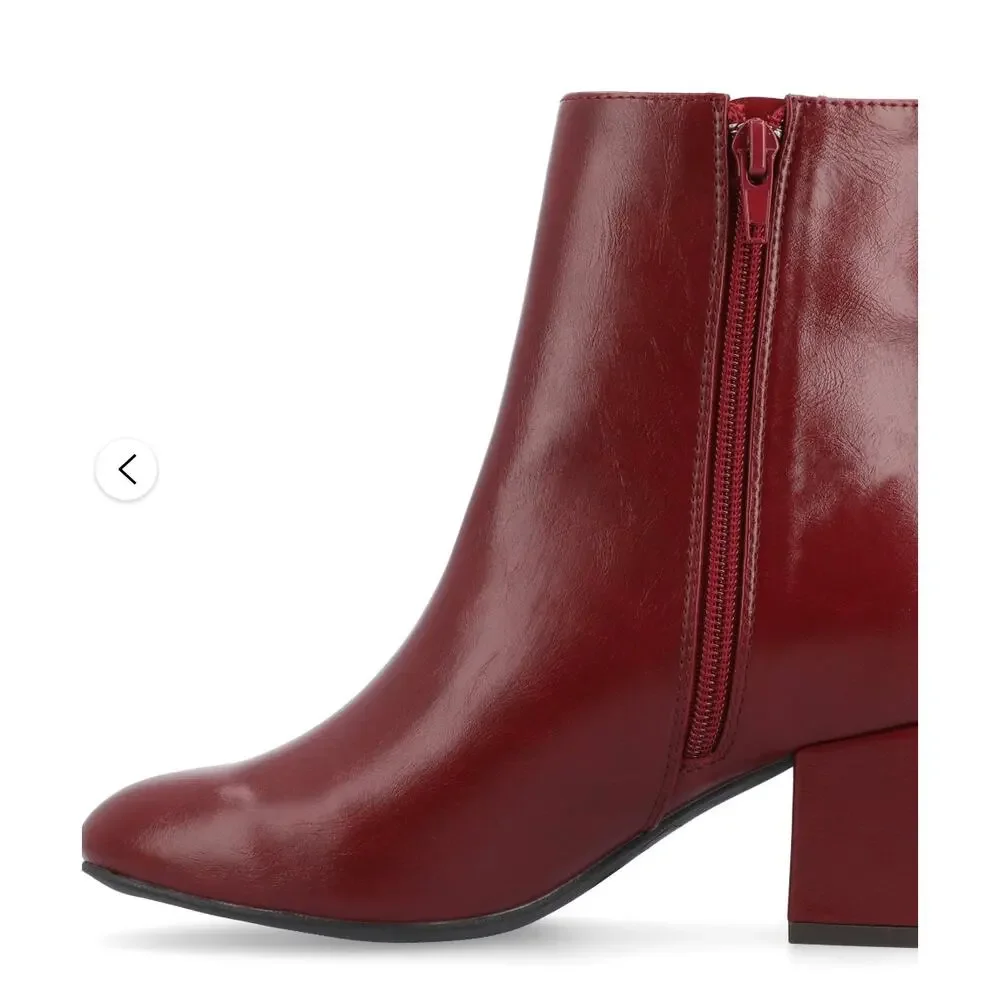 Journee Collection Adria Booties 7.5 Red Brown Boot NWOT Vegan Leather Square
